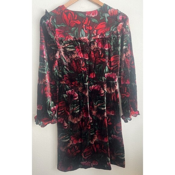 SANDRO Women's Velvet Velour Floral Dress Whimisgoth Dark Romance Silk Blend 38 - Picture 4 of 12